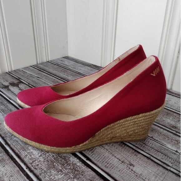 Viscata EUC Berry Red Espadrille Almond-Toe Wedge Shoes Heels Women's EU 38 US 7 - Picture 6 of 12